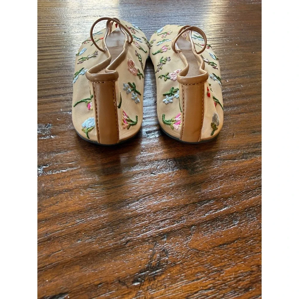 Jeffrey Campbell Anthropologie Embroidered Mesh Mary Jane Ballet Flats Size 6.5